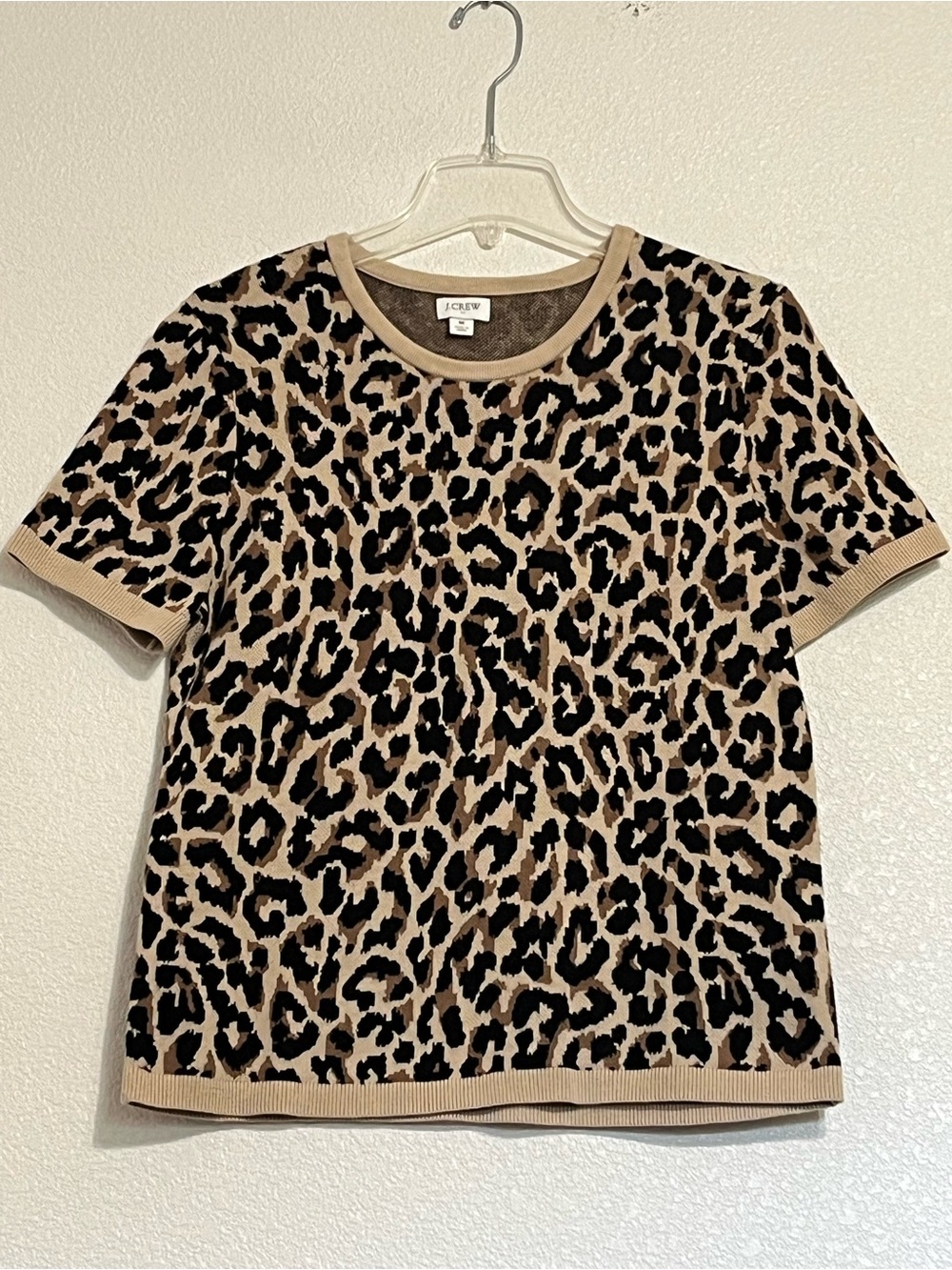 J Crew Leopard Print Short Sleeve Sweater Knit Top Size Medium - Picture 3 of 8